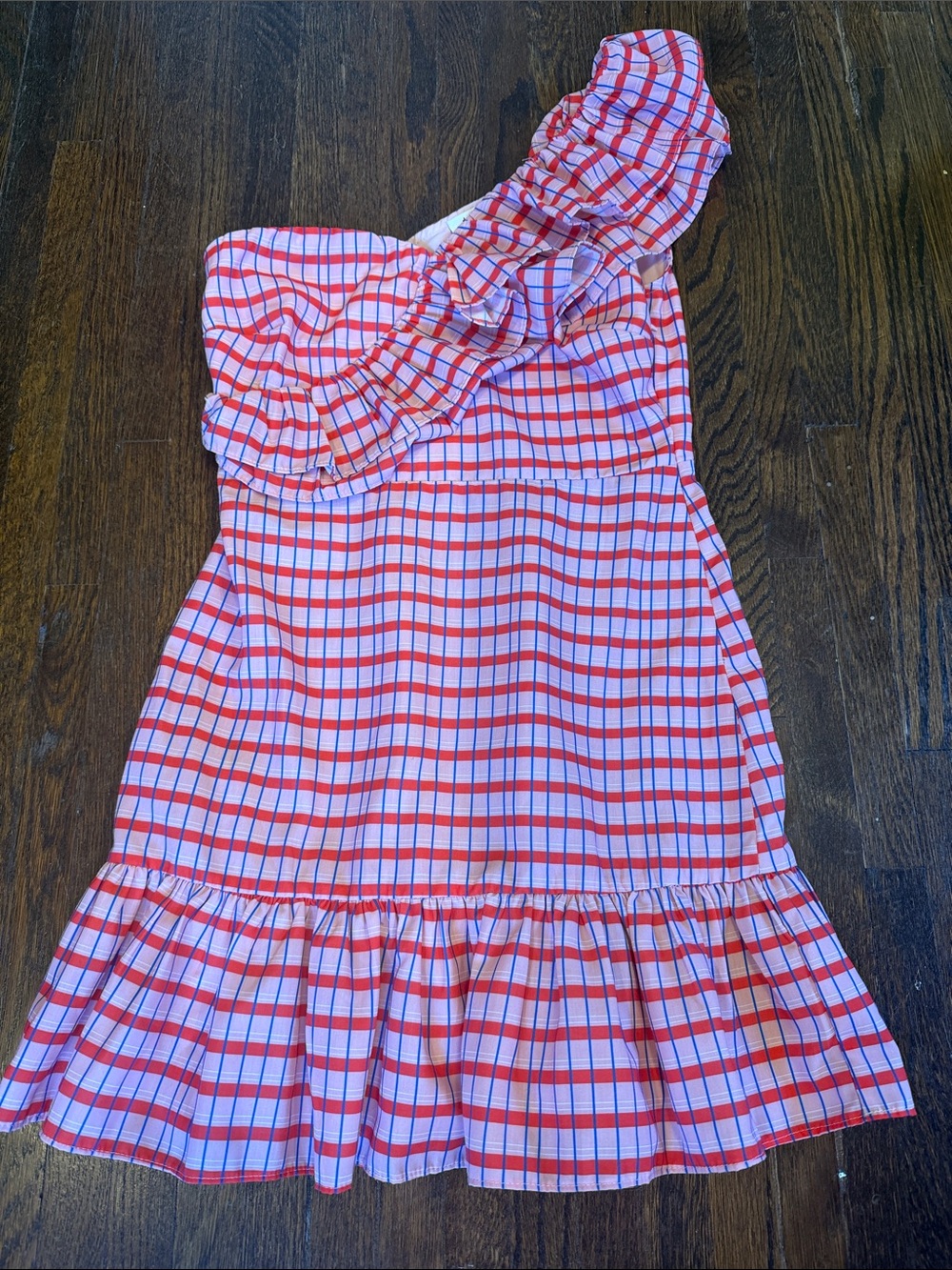 Day + Moon  One-Shoulder Ruffle Plaid Dress